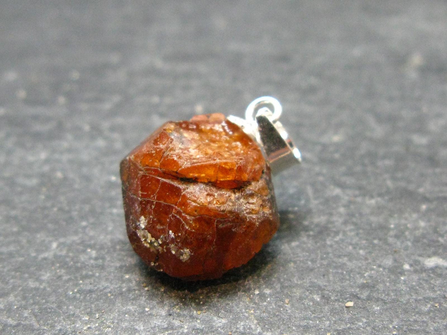 Gem Spessartine Spessartite Orange Garnet Pendant in SS From Tanzania - 0.8" - 3.05 Grams