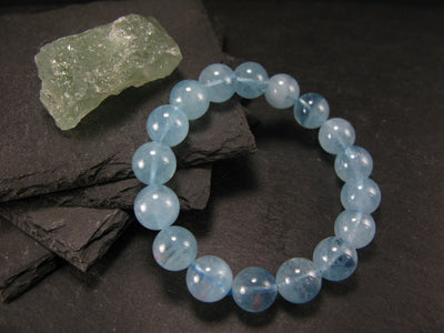 Aquamarine Genuine Bracelet ~ 7 Inches ~ 11mm Round Beads