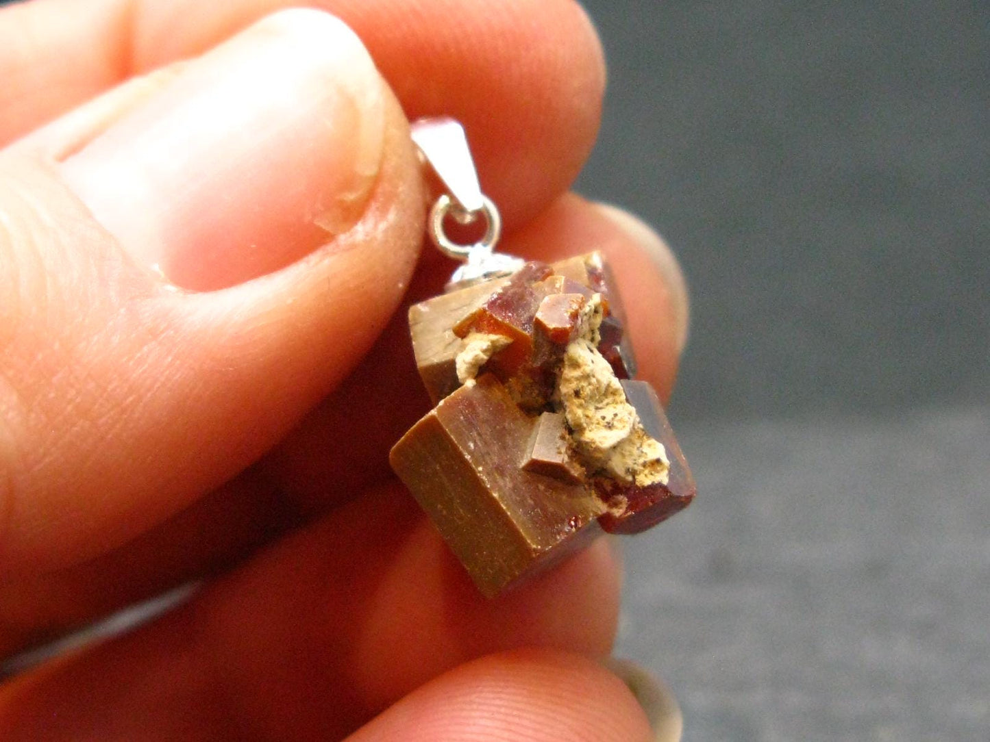 Vanadinite Crystal Silver Pendant From Morocco - 0.7" - 5.92 Grams