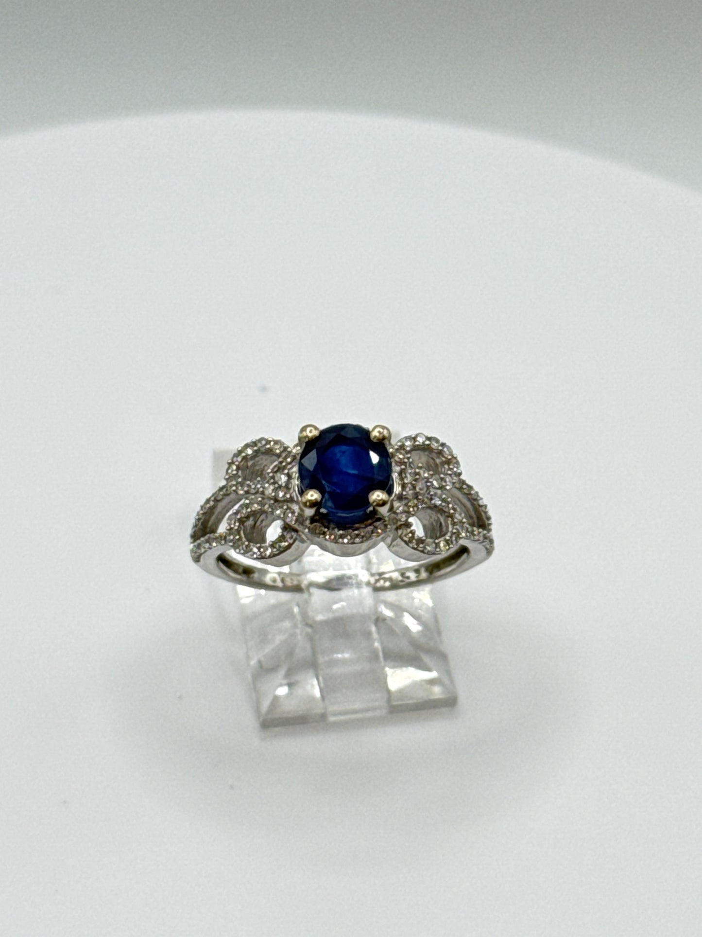 Vintage Blue Sapphire Ring: Ornate Sterling Silver, September Birthstone, Size 6