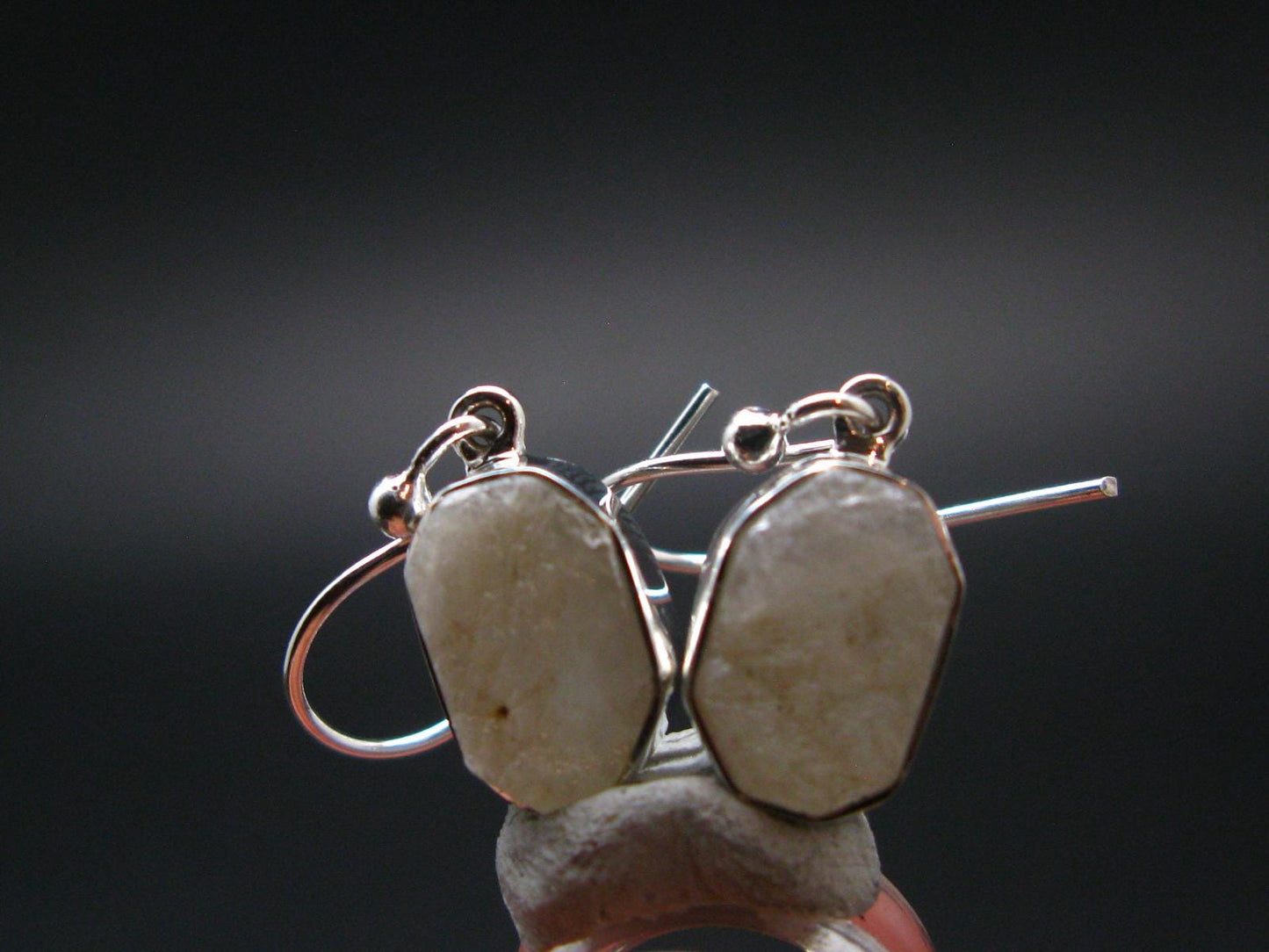 Very Rare White Cryolite 925 Silver Earrings from Greenland - 1.0" - 3.0 Grams