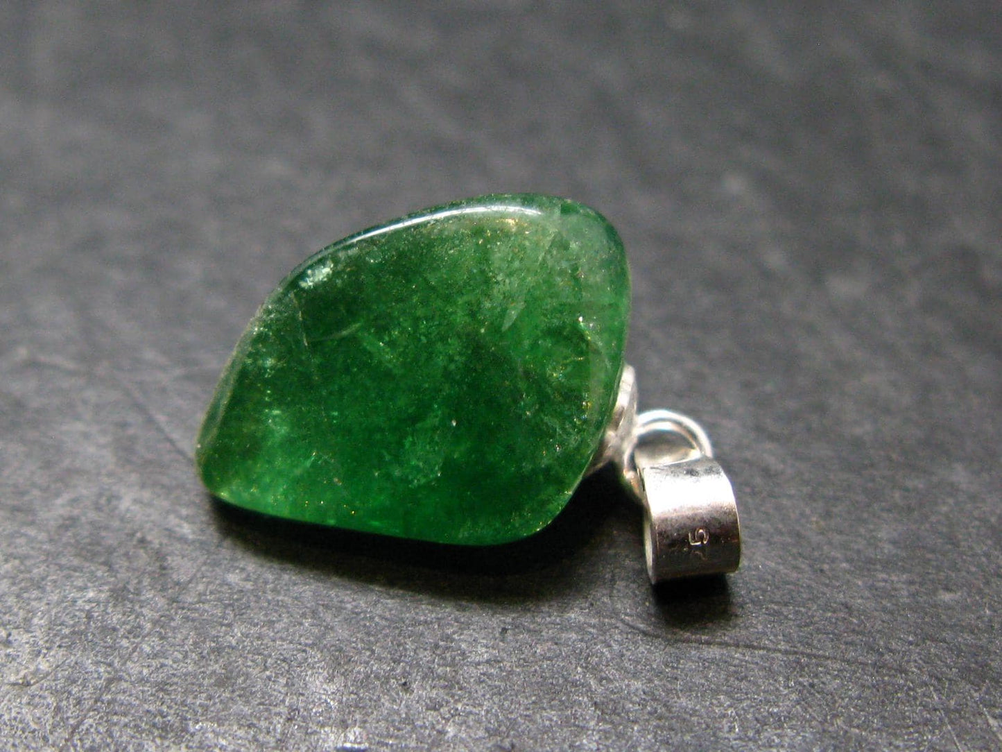 Tsavorite Gem Green Garnet Sterling Silver Pendant From Tanzania - 0.7" - 1.49 Grams