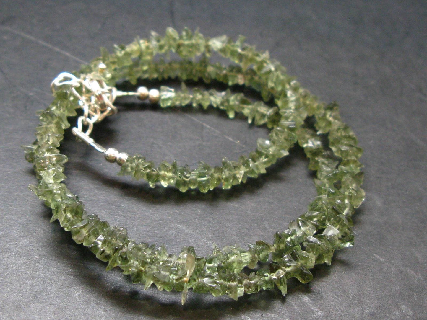 Moldavite Necklace Faceted Beads From Czech Republic - 19" - 8.73 Grams