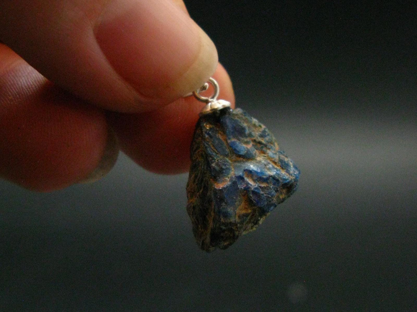 Rare Raw Blue Euclase Gem Crystal Silver Pendant from Zimbabwe - 0.9" - 2.05 Grams