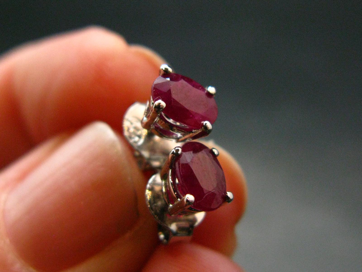 Ruby Faceted Stud Earrings In Sterling Silver - 1.23 Grams