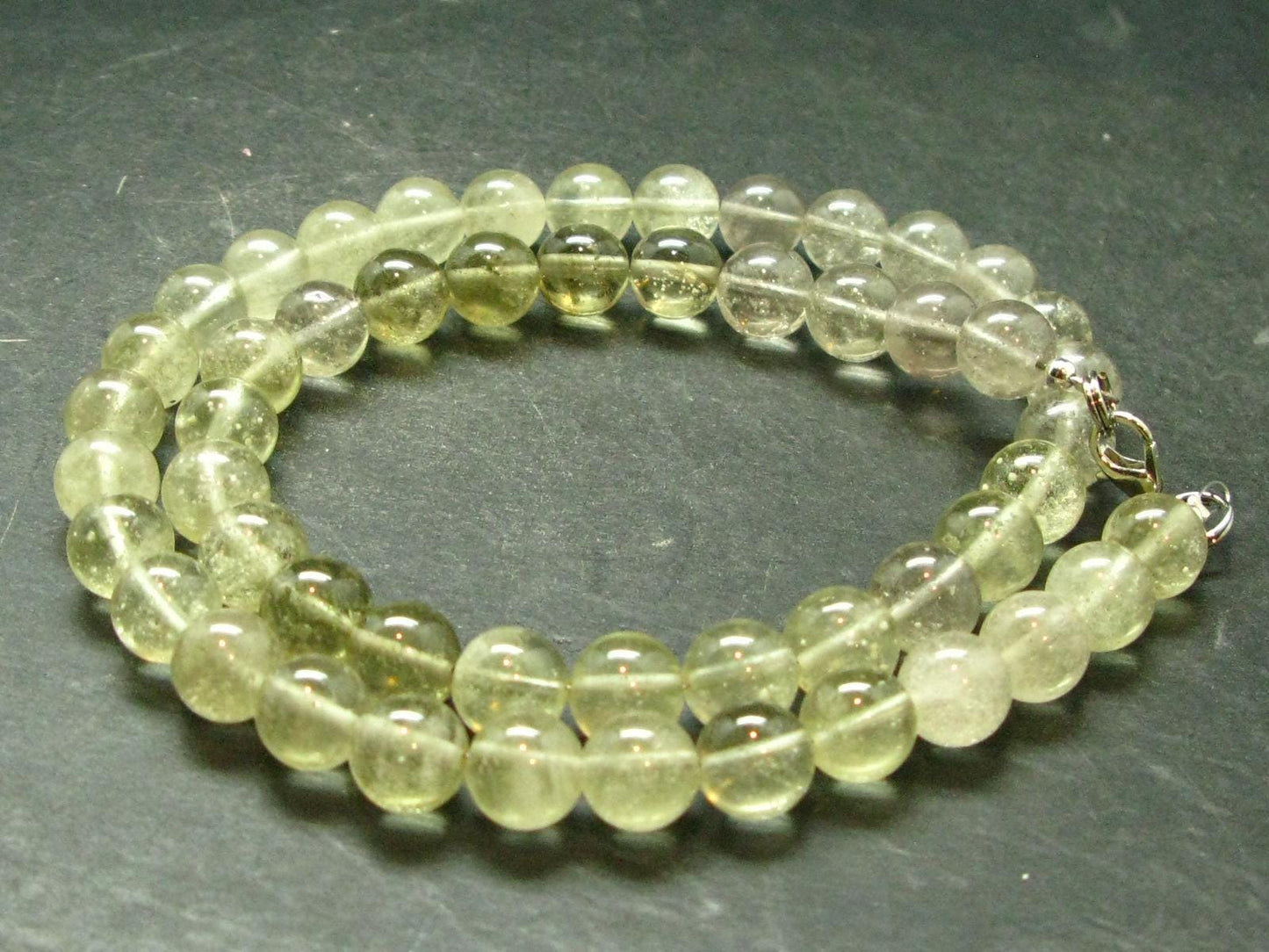 Gem Libyan Desert Glass Tektite Necklace 9 mm Beads from Libya - 19" - 42.37 Grams