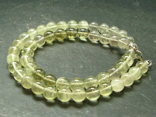 Gem Libyan Desert Glass Tektite Necklace 9 mm Beads from Libya - 19" - 42.37 Grams