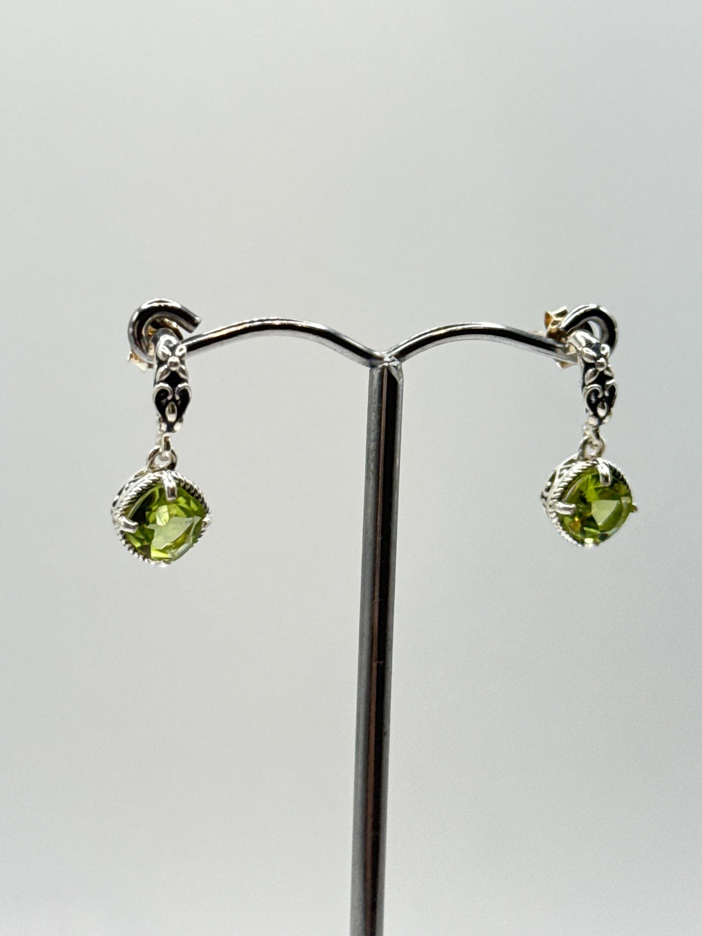 Peridot Sterling Silver Dangle Earrings | Ornate August Birthstone