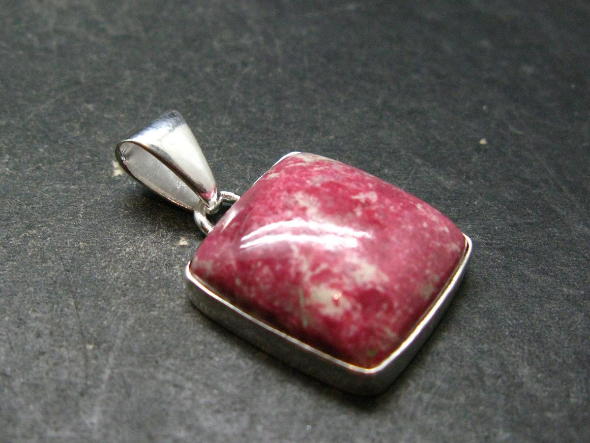 Thulite Silver Plated Pendant From Norway - 1.3" - 6.31 Grams