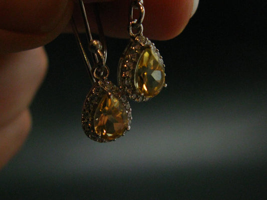 Faceted Golden Yellow Citrine 925 Sterling Silver Drop Earrings - 1.1"