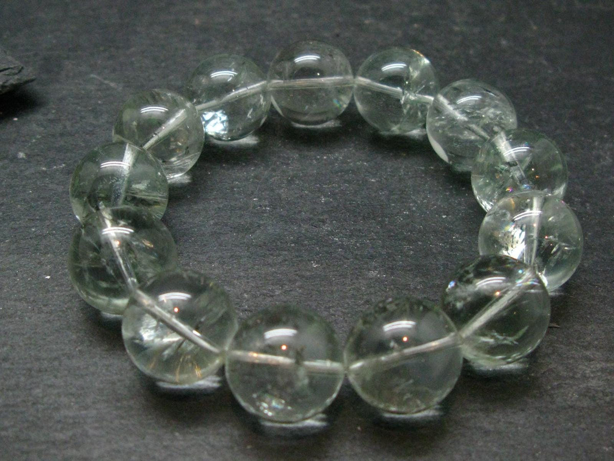 Prasiolite Green Amethyst Genuine Bracelet ~ 7 Inches ~ 17mm Round Beads