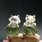 Moldavite & Herkimer Diamond Silver Stud Earrings - 0.7" - 2.55 Grams