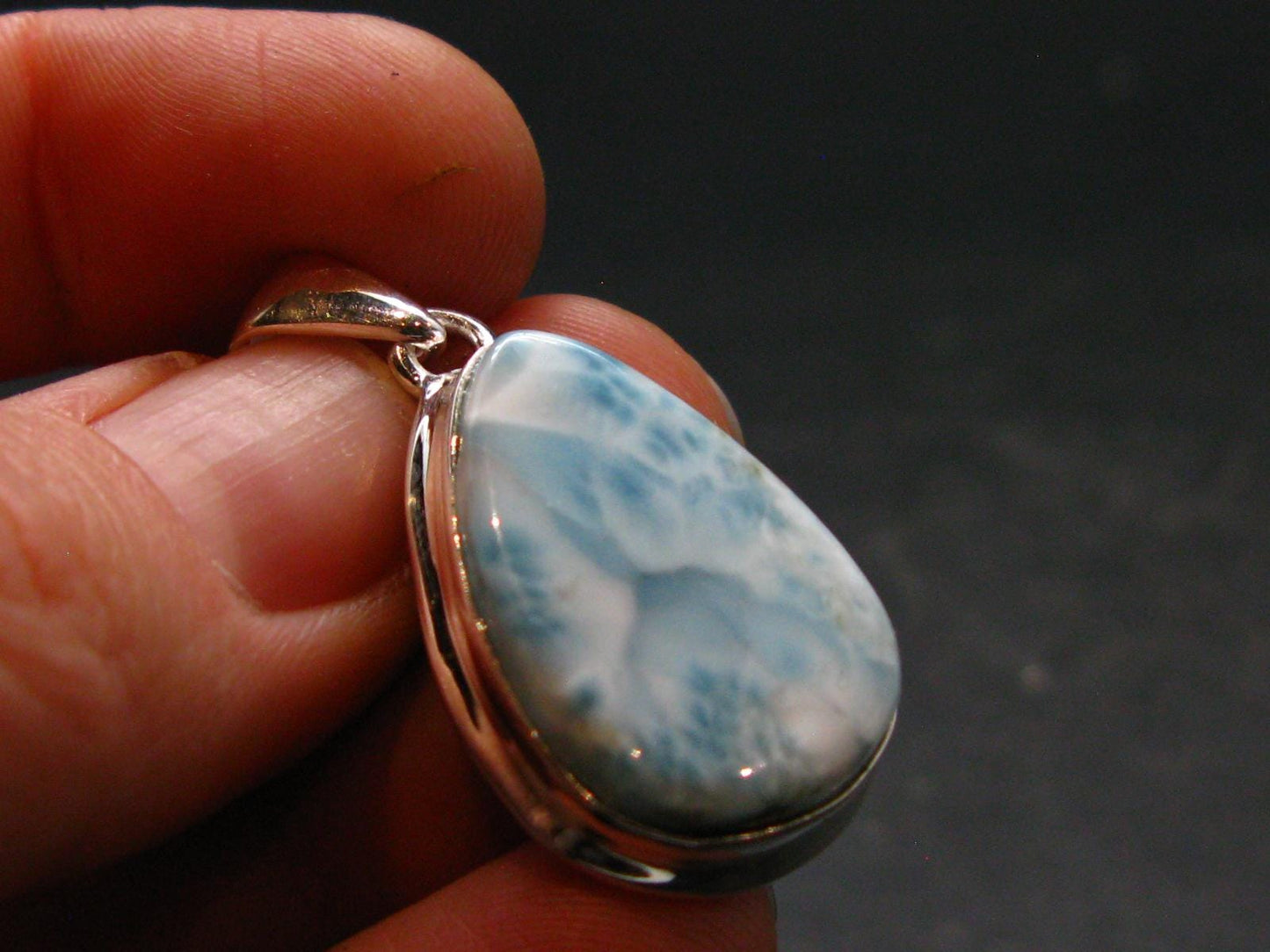 Rare Blue Larimar Pectolite Silver Plated Pendant From Dominican Republic - 1.3" - 5.41 Grams