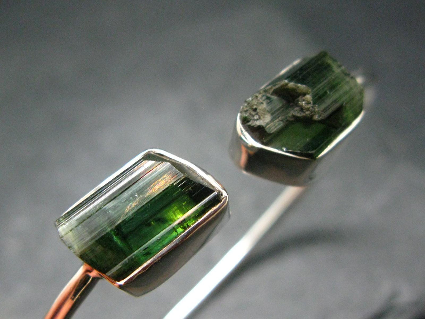 Green Tourmaline Silver Twister Bracelet From Brazil - 7.37 Grams