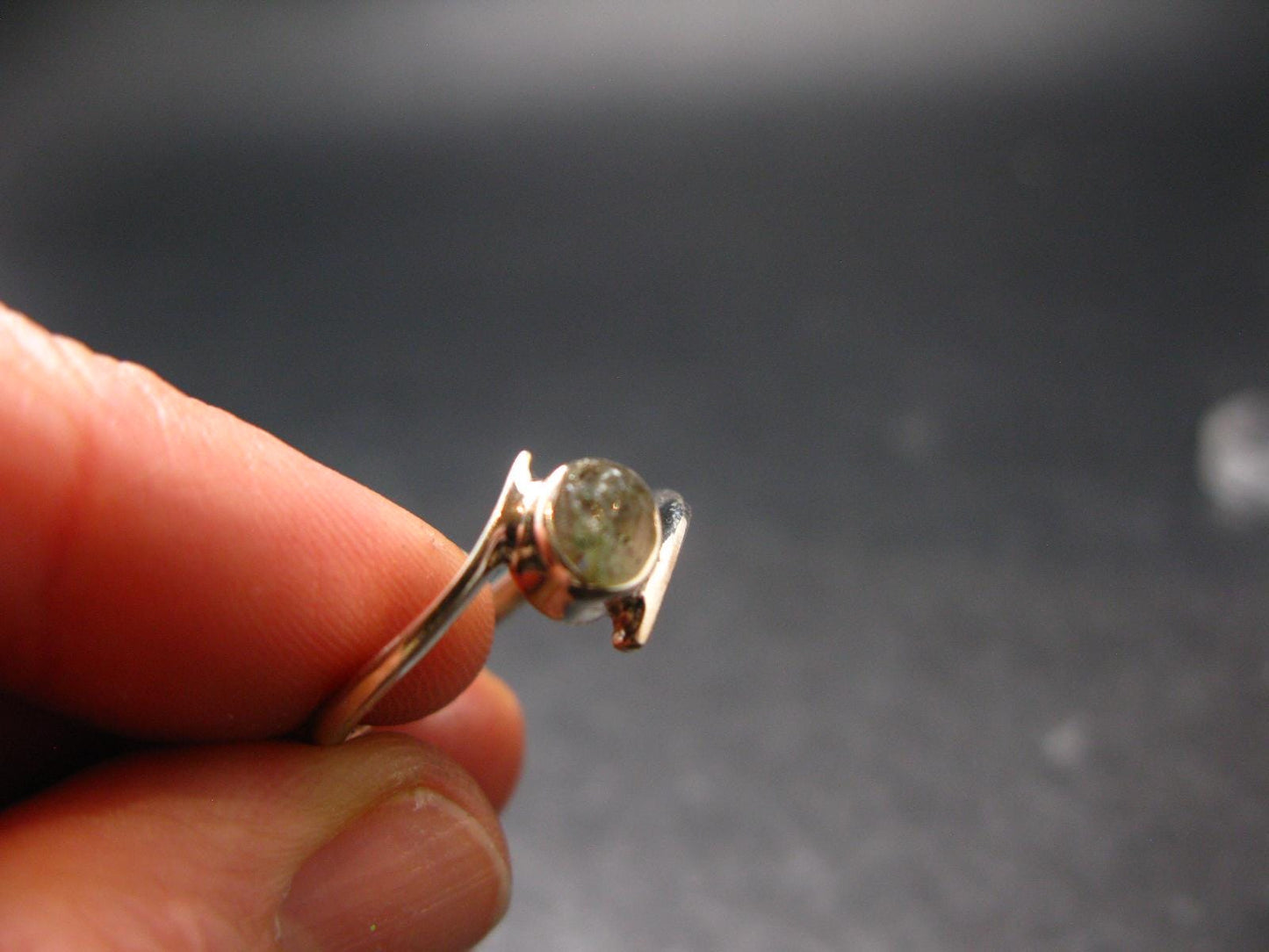 Cute Gem Moldavite Sterling Silver Ring From Czech Republic - Size 7 - 1.6 Grams