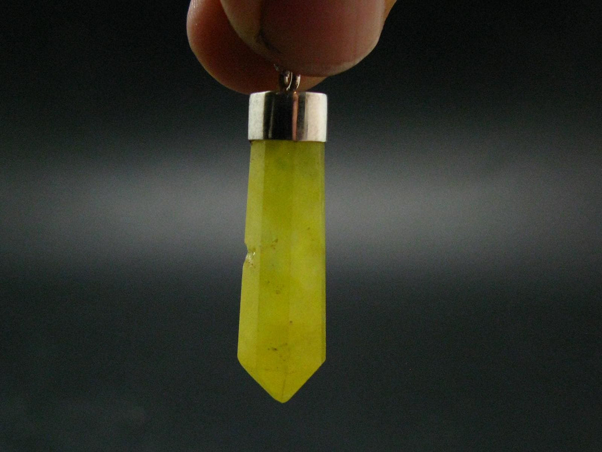Rare Yellow Brucite Crystal Silver Pendant From Pakistan - 1.6" - 3.05 Grams