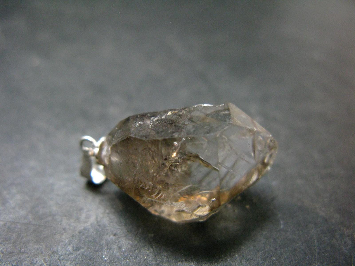 Large DT Elestial Quartz Crystal Silver Pendant From Brazil - 1.1" - 4.32 Grams