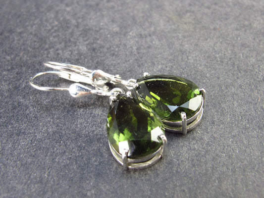 Moldavite Tektite Silver Earrings from Czech Republic - 3.2 Grams