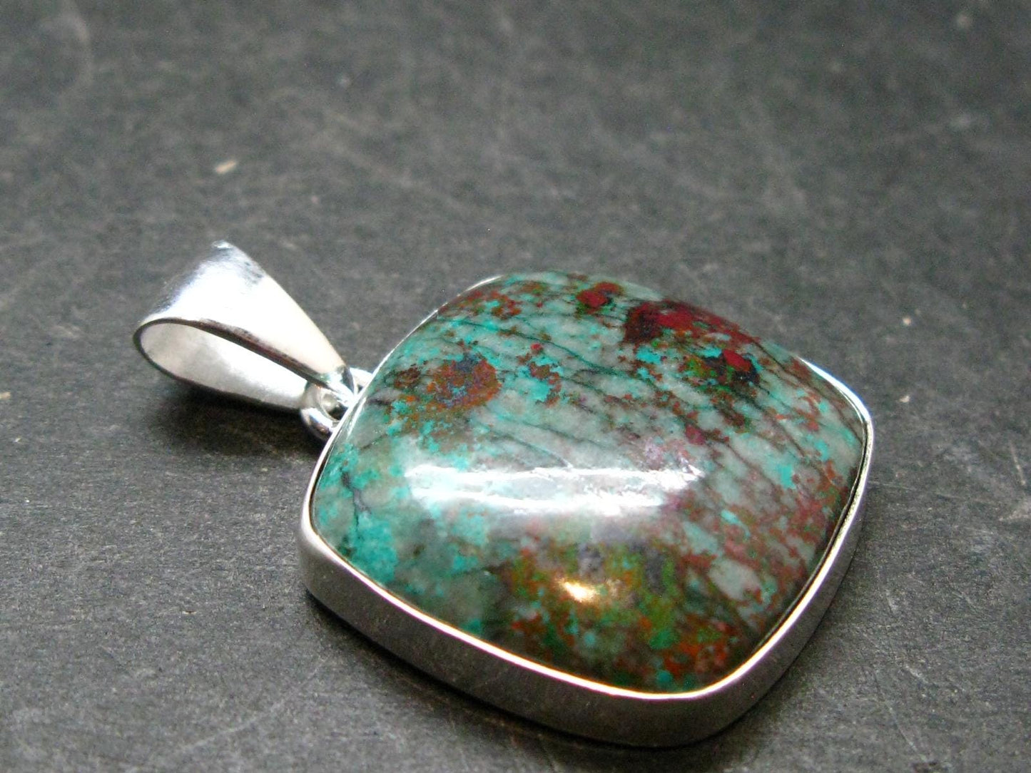 Crimson Cuprite w/ Chrysocola Silver Plated Pendant from Mexico - 1.4" - 7.07 Grams