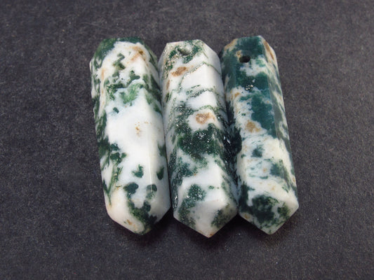 Tree Agate!! Lot of 3 Natural Moss Agate Pencil Point Pendants From USA