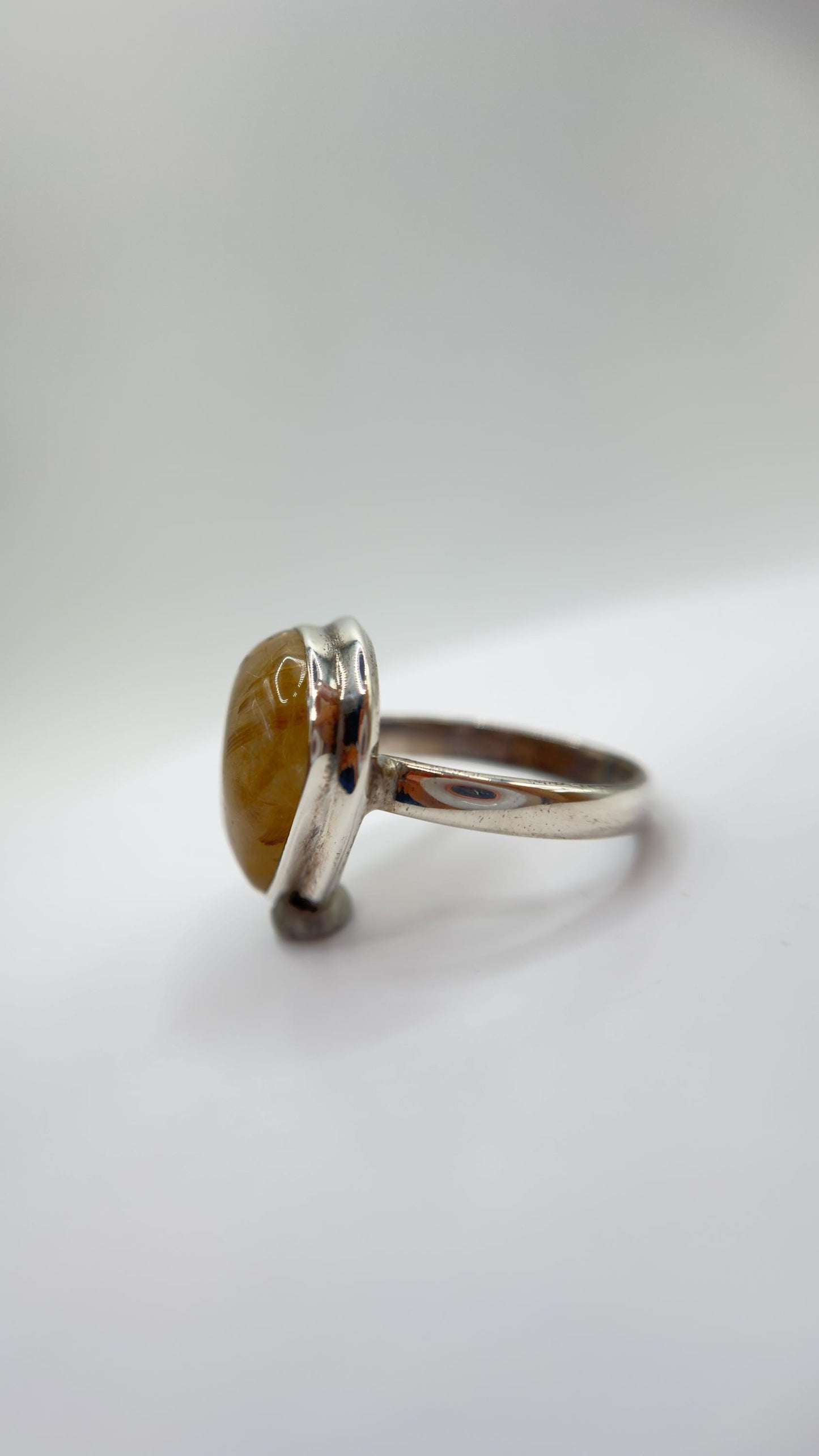 Golden Rutilated Quartz Ring – Teardrop Rutile Crystal Statement Jewelry - Size 10