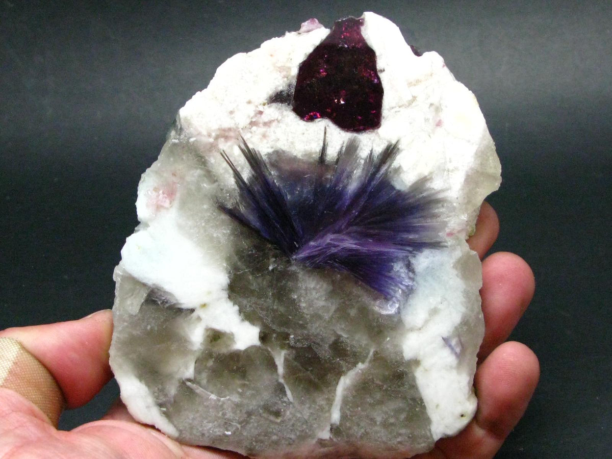 Stunning Tourmaline & Lepidolite in Quartz Slice From Russia - 4.6"