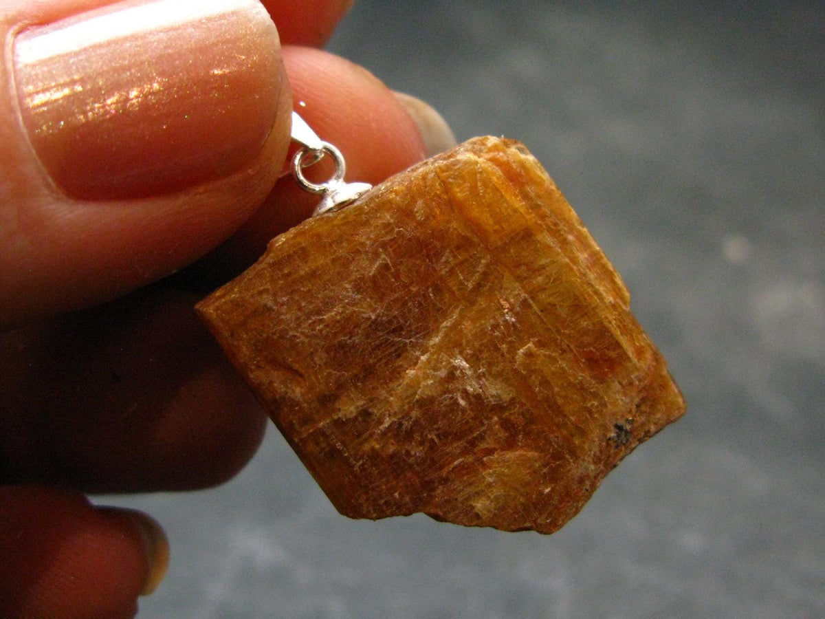 Orange Kyanite Crystal Silver Pendant From Tanzania - 1.1" - 6.0 Grams