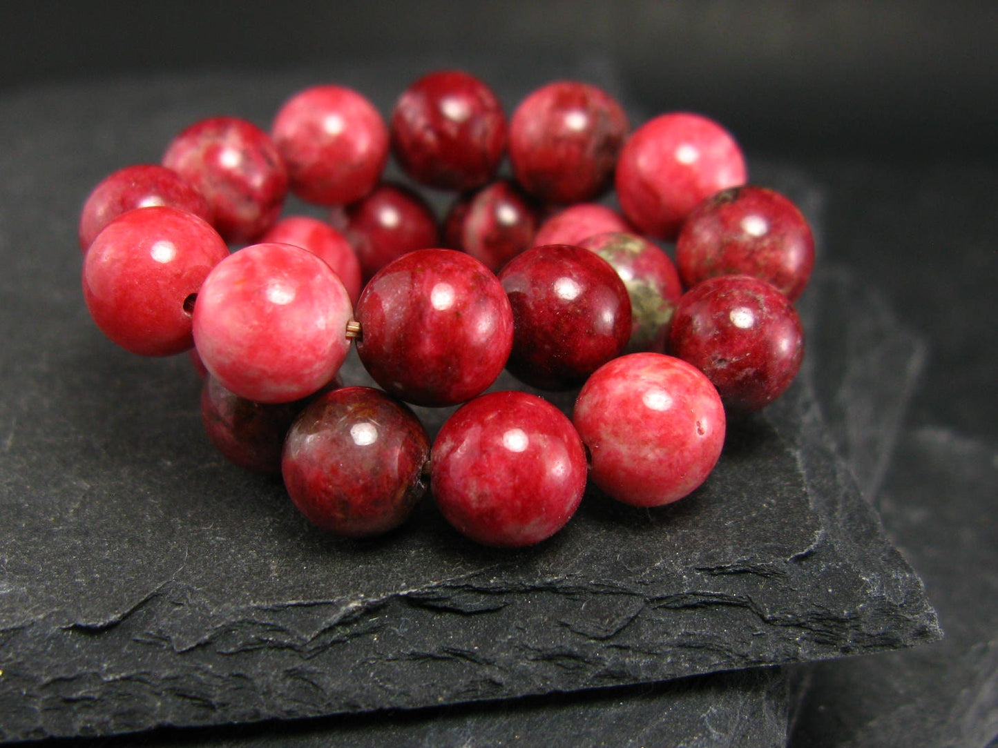 Thulite Genuine Bracelet ~ 7 Inches ~ 8mm Round Beads