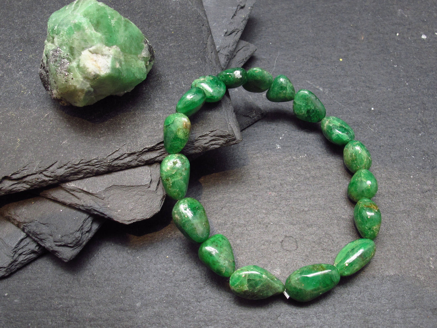 Green Garnet Tsavorite Genuine Bracelet ~ 7 Inches ~ 12mm Tumbled Beads