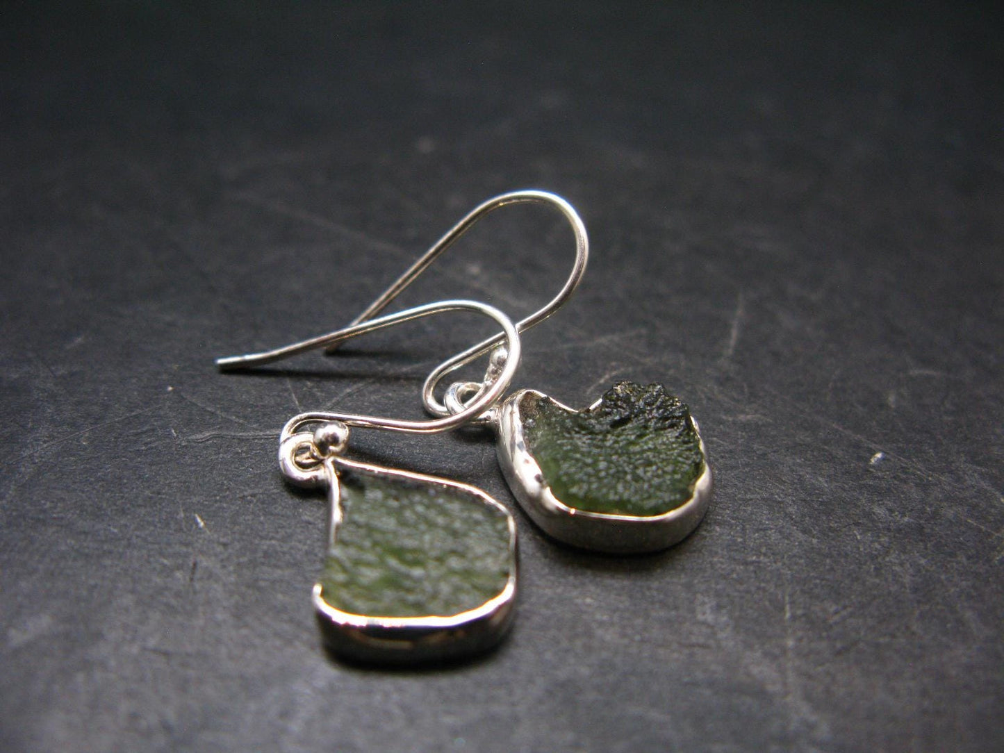 Moldavite Tektite Silver Earrings from Czech Republic - 2.7 Grams