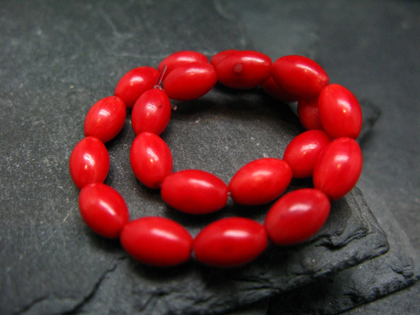 Red Coral Genuine Bracelet ~ 7 Inches ~ 9mm Oval Beads