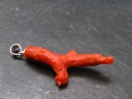 Rare Natural Red Coral Silver Pendant From Italy - 1.4" - 1.22 Grams