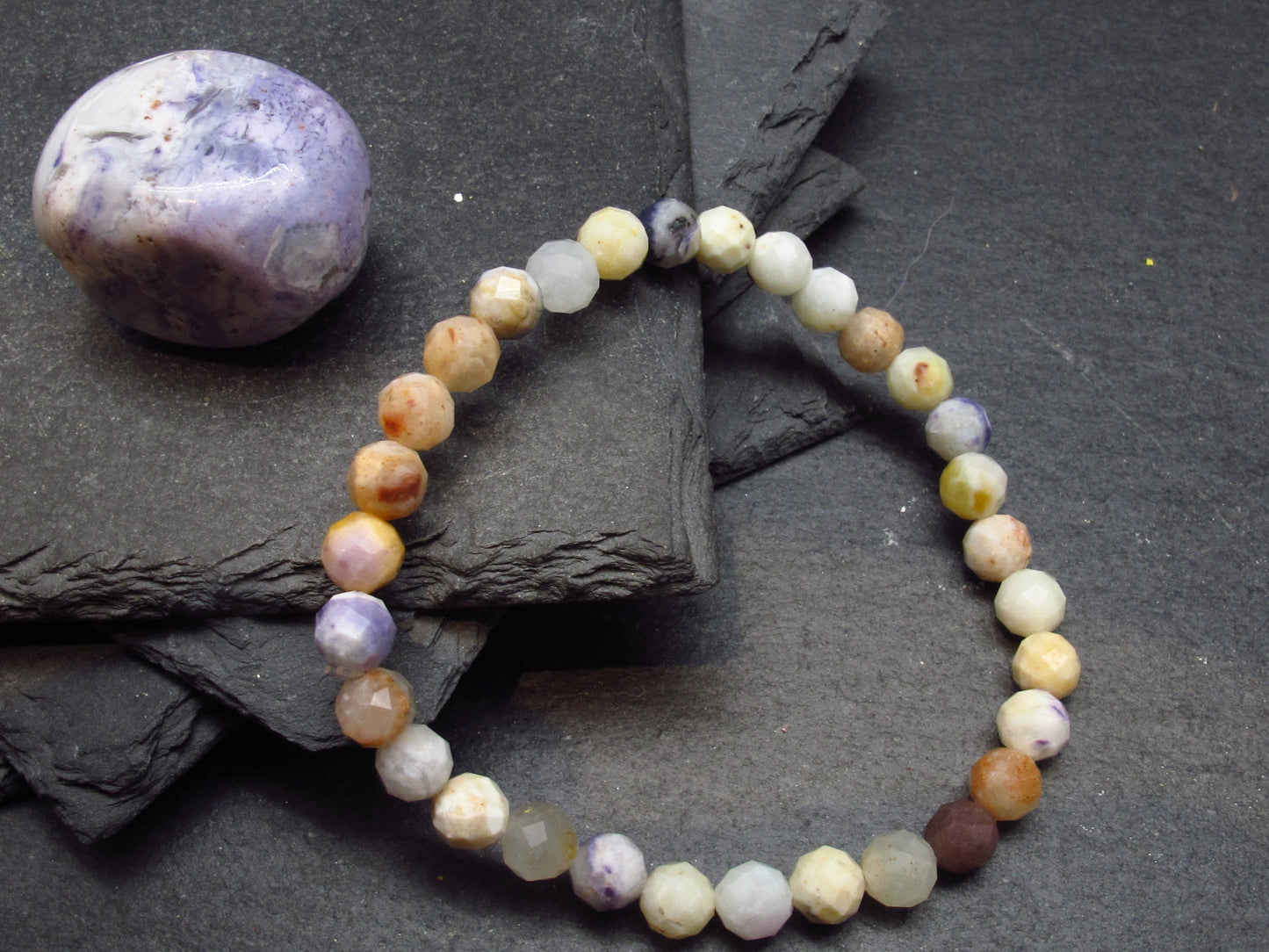 Tiffany Stone Violet Opal Genuine Bracelet ~ 7 Inches ~ 6mm Round Facetted Beads