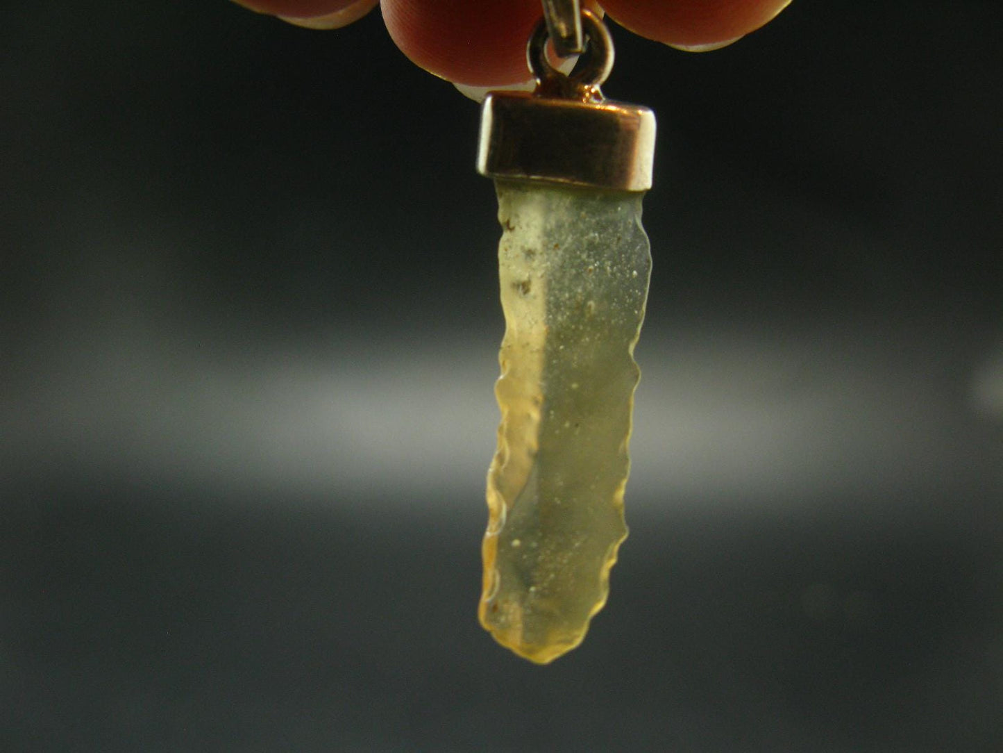 Gem Libyan Desert Glass Tektite Free Form Pendant Sterling Silver from Libya - 1.6" - 2.29 Grams