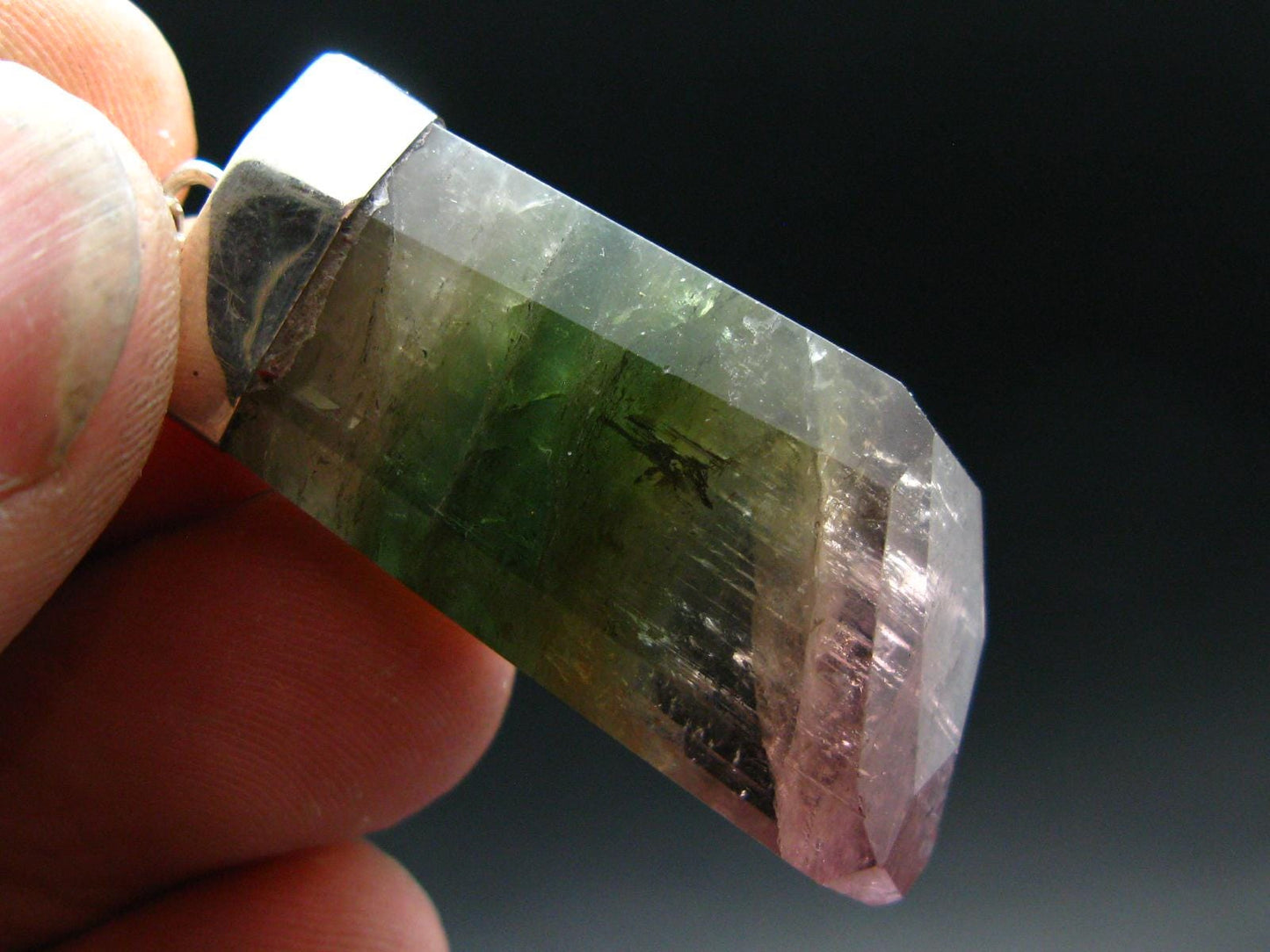 Gem Watermelon Tourmaline Crystal Silver Pendant From Brazil - 1.9" - 13.89 Grams