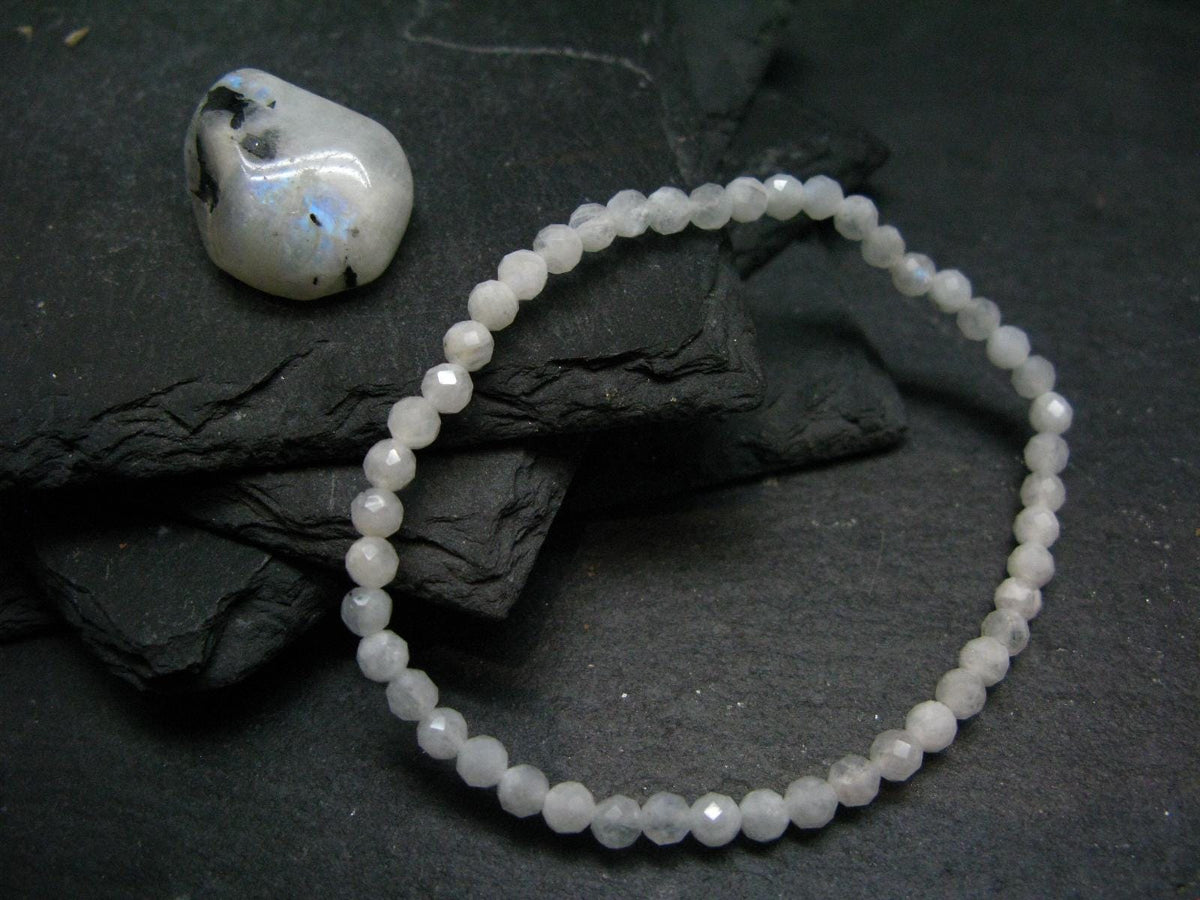 Moonstone Genuine Bracelet ~ 7 Inches ~ 4mm Round Facetted Beads