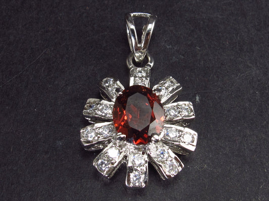 Handcrafted Natural Faceted Rich Red Garnet Sterling Silver Pendant with CZ - 1.1"