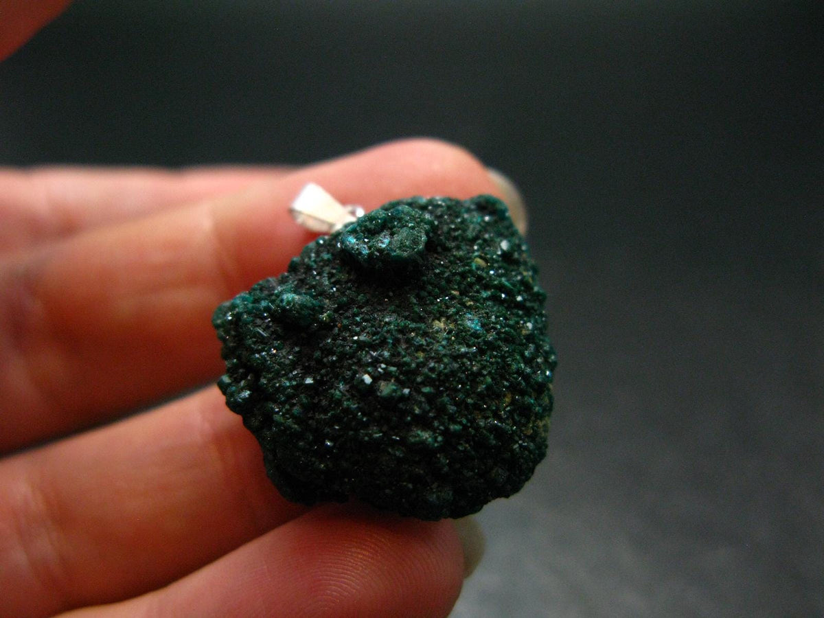 Dioptase Crystal Silver Pendant from Congo - 6.03 Grams - 1.1"