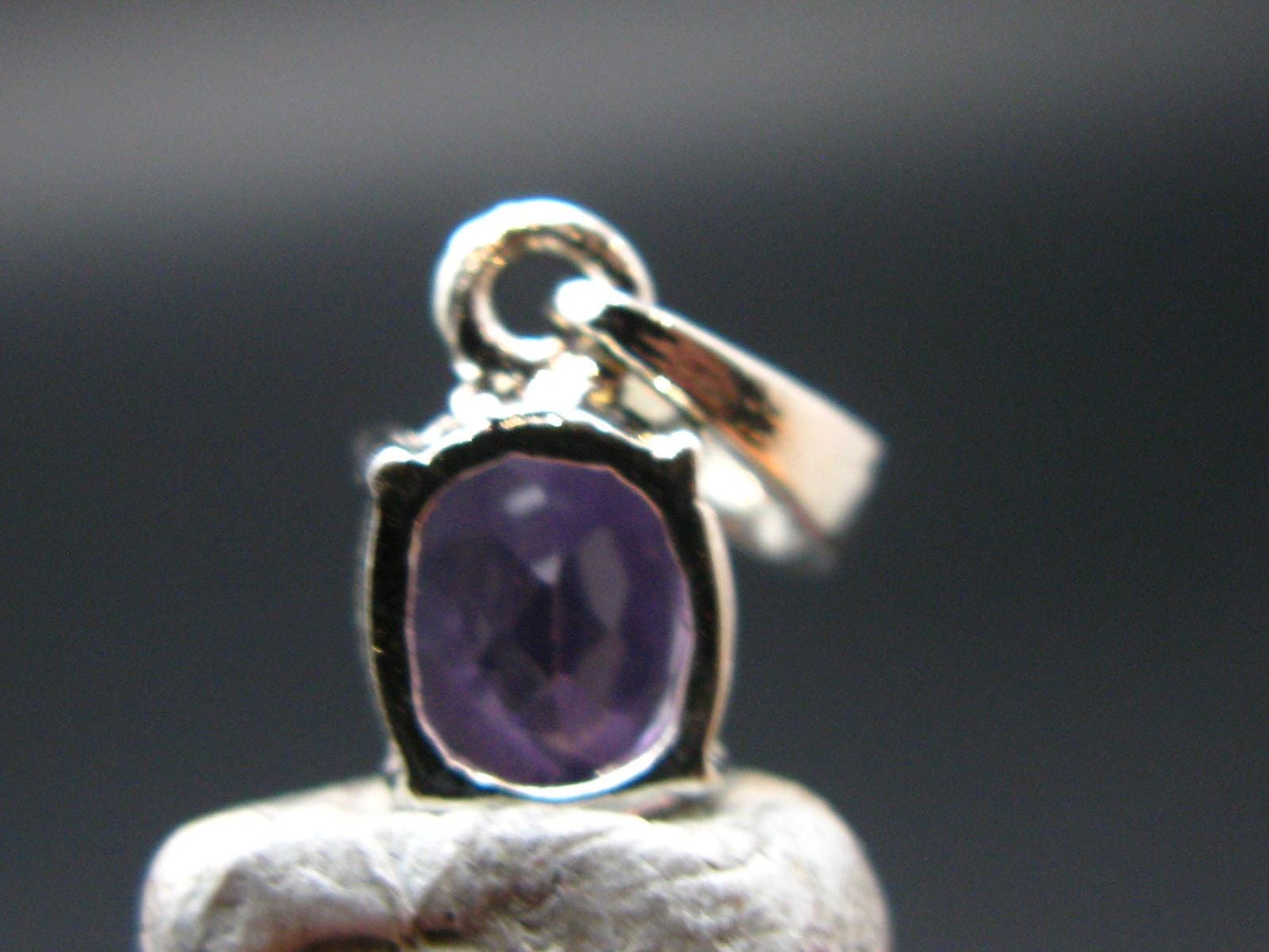 Large Genuine Rich Purple Faceted Amethyst Sterling Silver Pendant From Brazil - 0.6" - 1.03 Grams