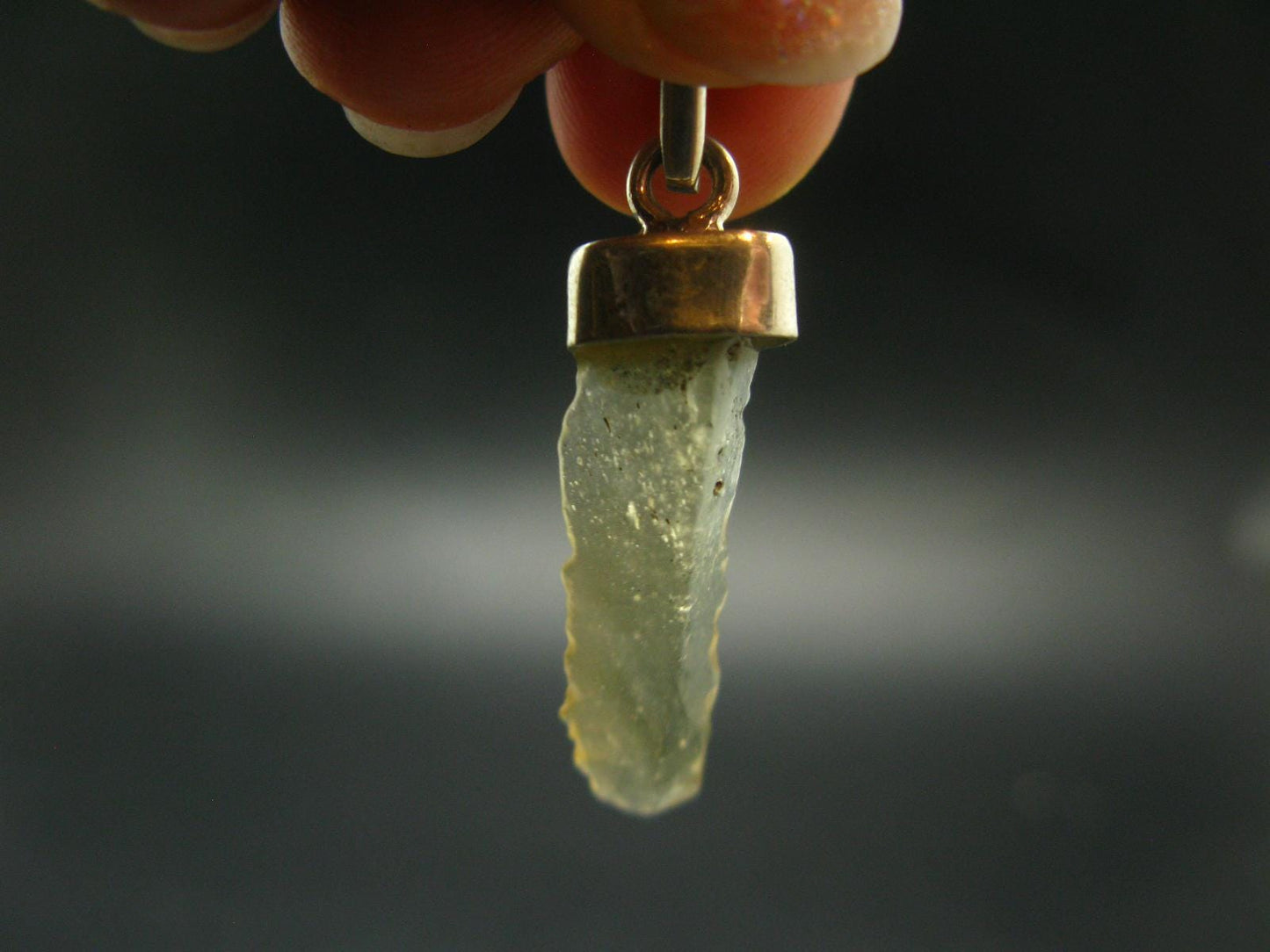 Gem Libyan Desert Glass Tektite Free Form Pendant Sterling Silver from Libya - 1.6" - 2.29 Grams