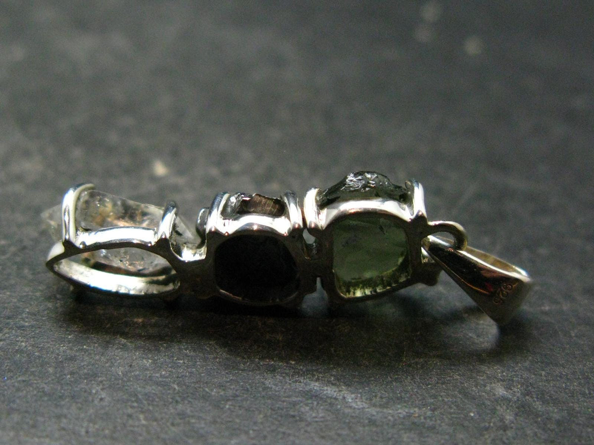 Moldavite Herkimer Meteorite Sterling Silver |Pendant From Czech Republic - 1.4" - 3.21 Grams