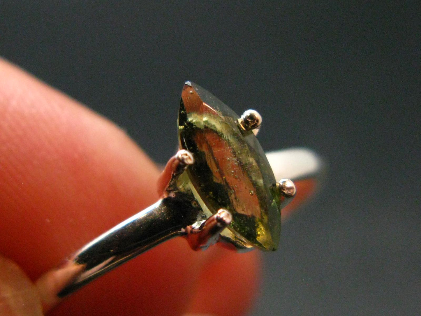 Moldavite Tektite Facetted Silver Ring from Czech Republic - Size 9 - 1.64 Grams