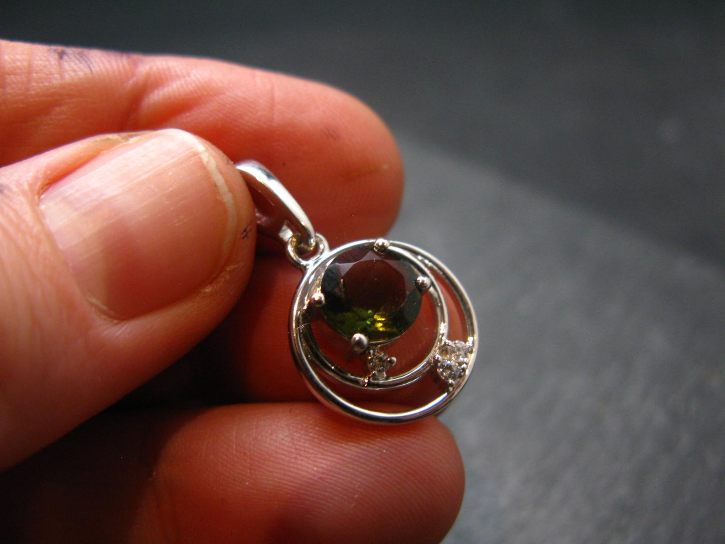 Moldavite Tektite Silver Pendant from Czech Republic - 0.9" - 2.00 Grams