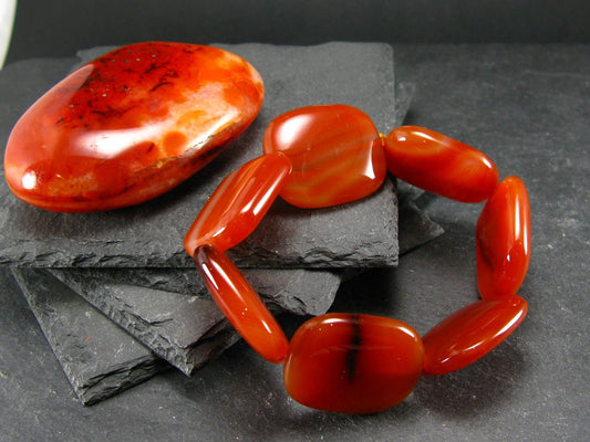 Carnelian Genuine Bracelet ~ 7 Inches ~ 27mm Squared Beads