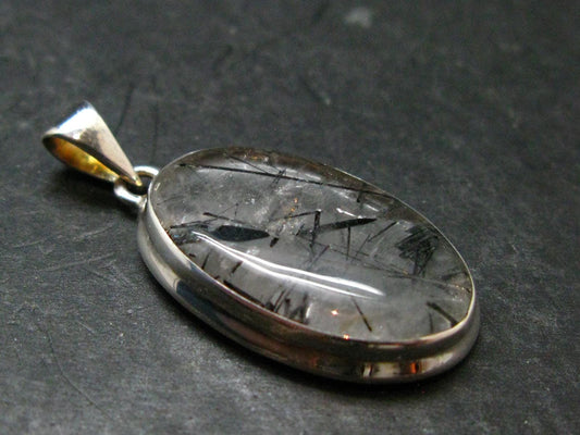 Large Tourmalinated Quartz Crystal Silver Pendant From Brazil - 1.6" - 7.33 Grams