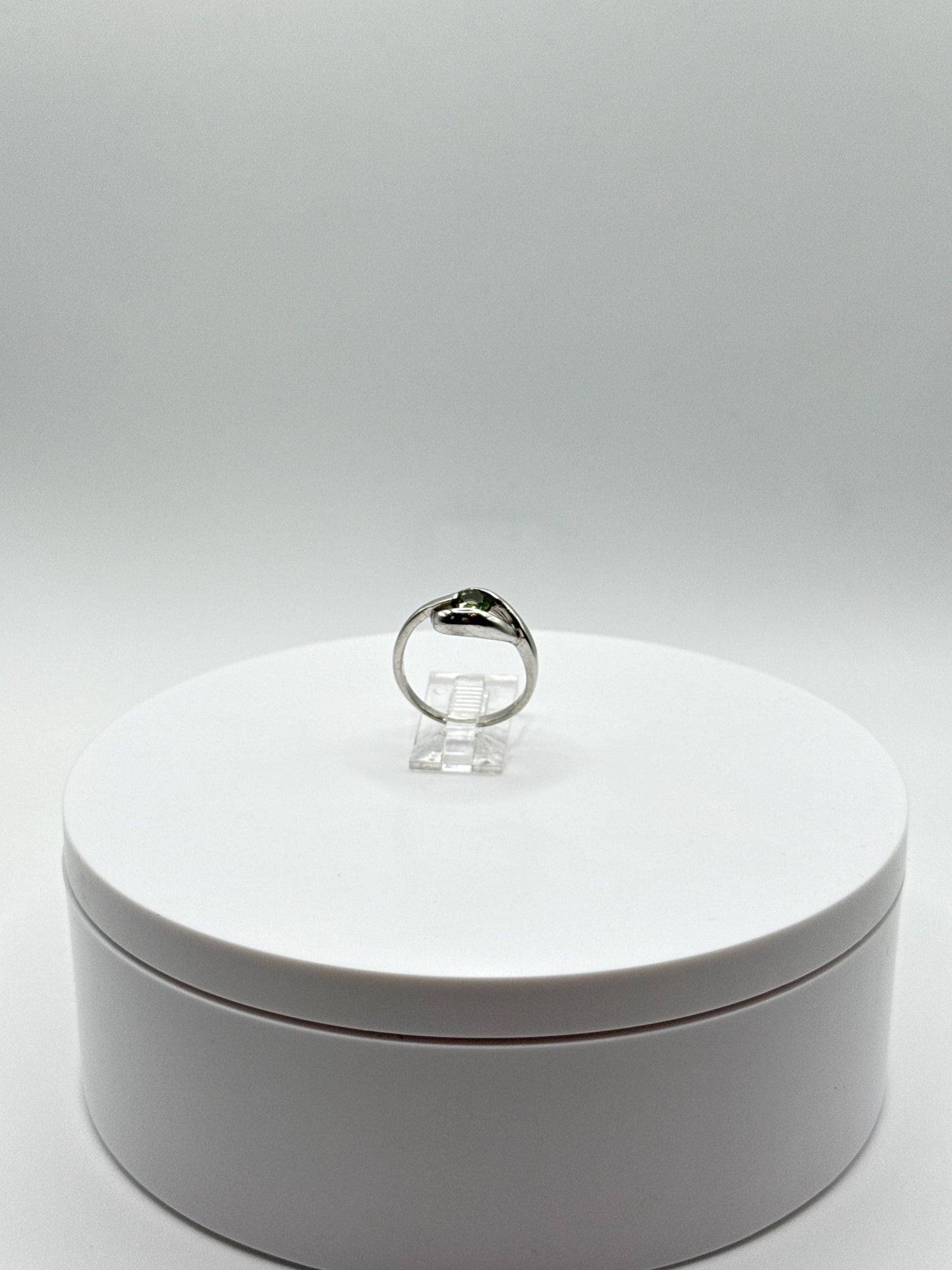 Sterling Silver Moldavite Ring – Round Cut Gemstone with Silver Surround - Size 8