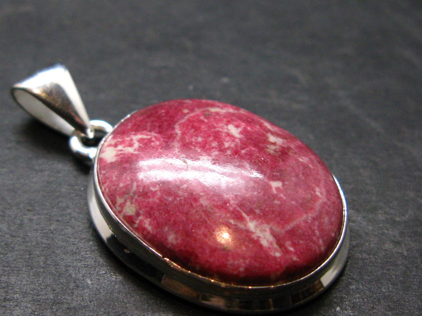 Thulite Silver Plated Pendant From Norway - 1.4" - 6.71 Grams
