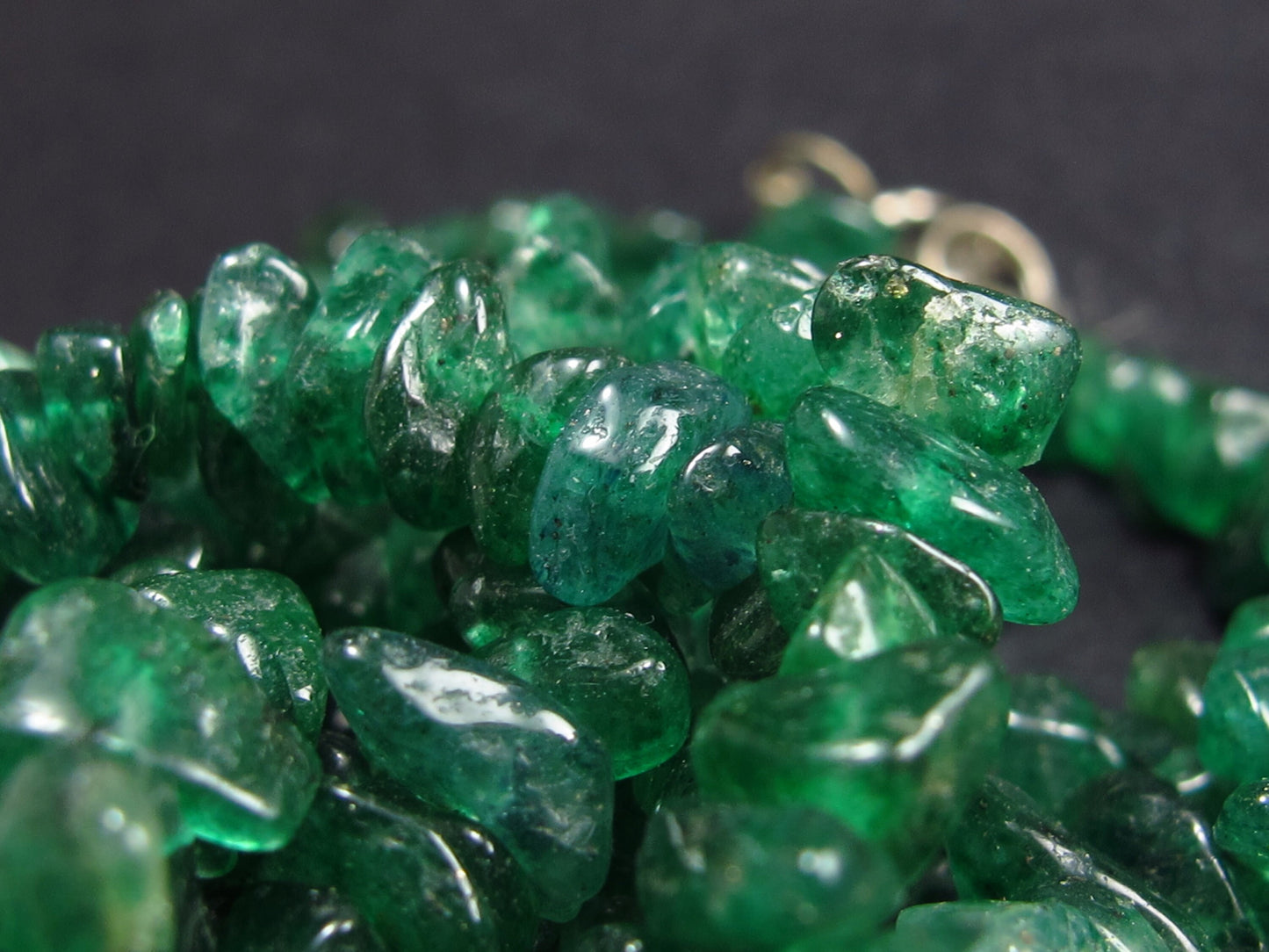 Set of Three Green Onix Gems Freeform Bead Necklace - 18" Each