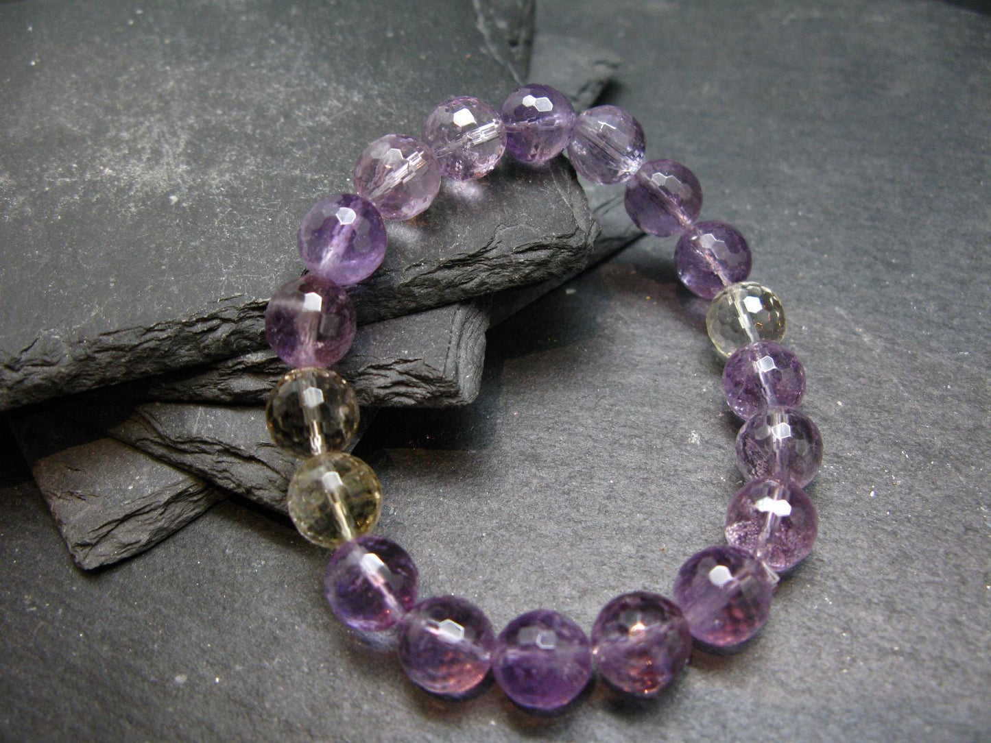 Ametrine Genuine Bracelet ~ 7 Inches ~ 10mm Facetted Beads