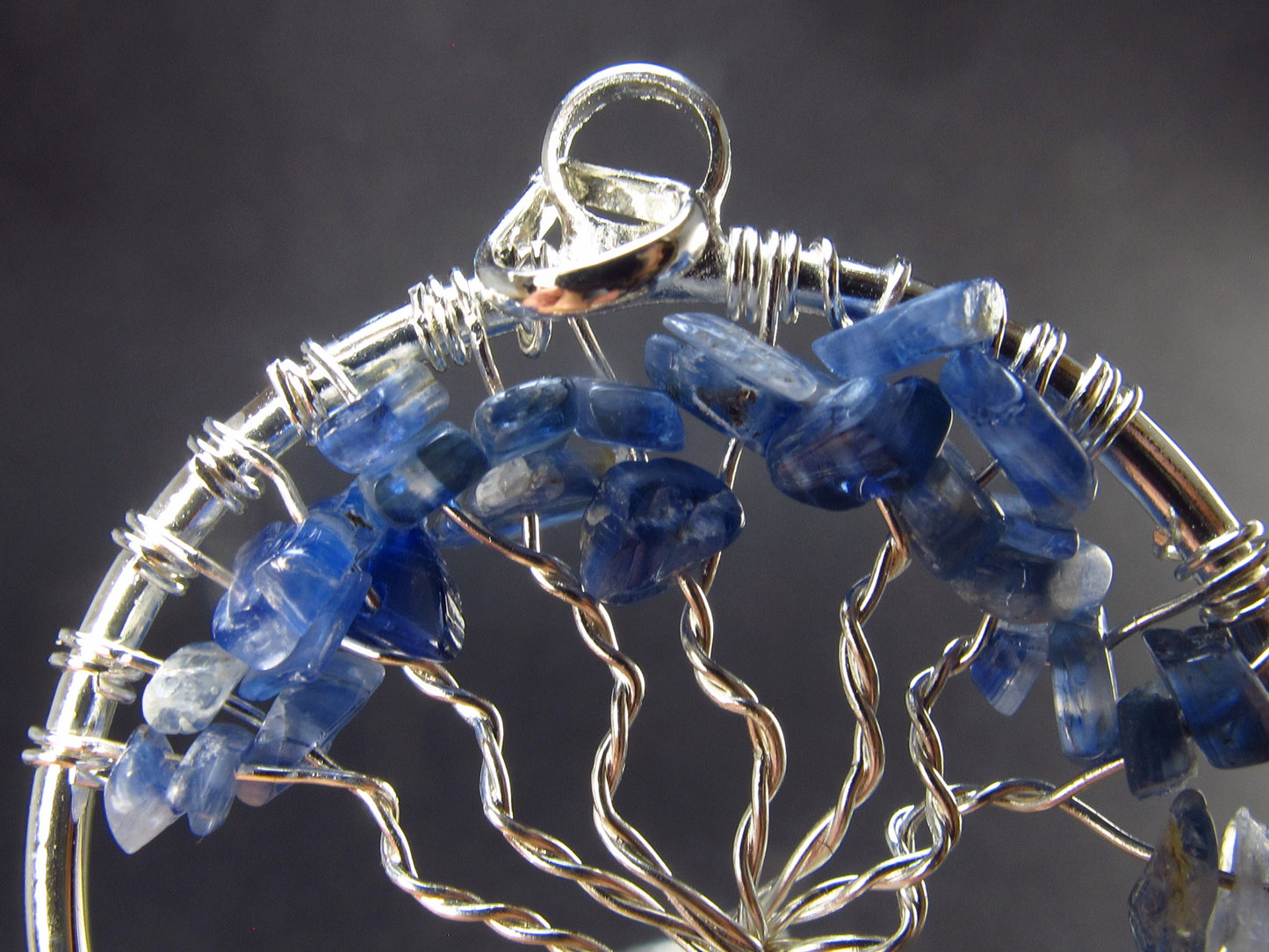 Set of 3 Natural Blue Kyanite Tree of Life Pendants